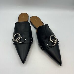 R13 Black Leather Flats with Silver Accents